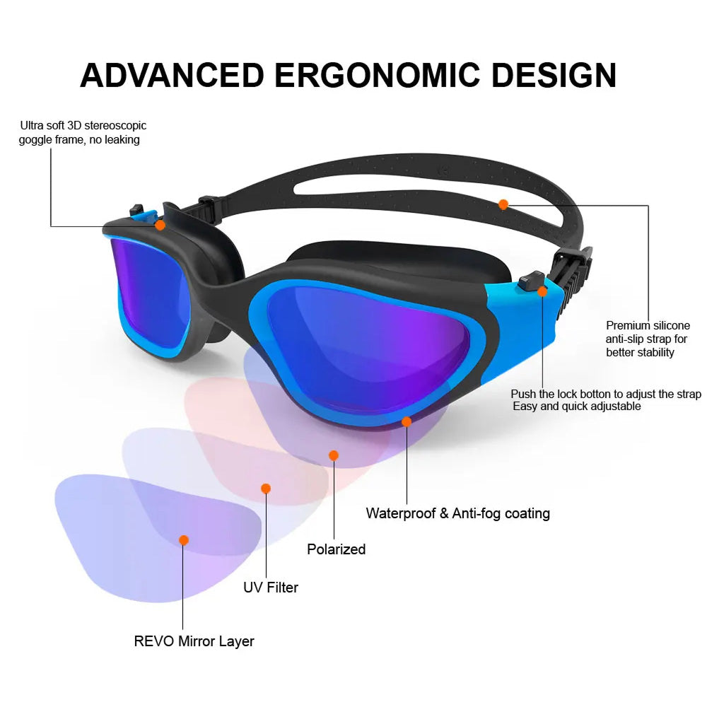 SwiGoxim Polarized Anti-Fog Swim Goggles for Adults