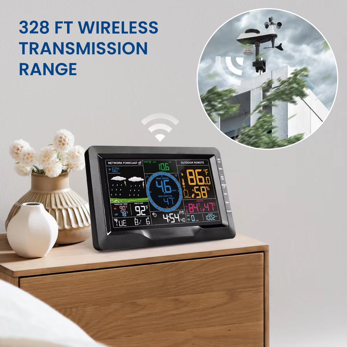 TaciAtmos Weather Station 8-in-1 Wireless Wi-Fi 328ft Outdoor Sensor Monitor