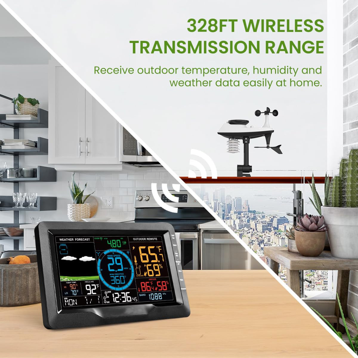 TaciAtmos Weather Station 8-in-1 Wireless Wi-Fi 328ft Outdoor Sensor Monitor