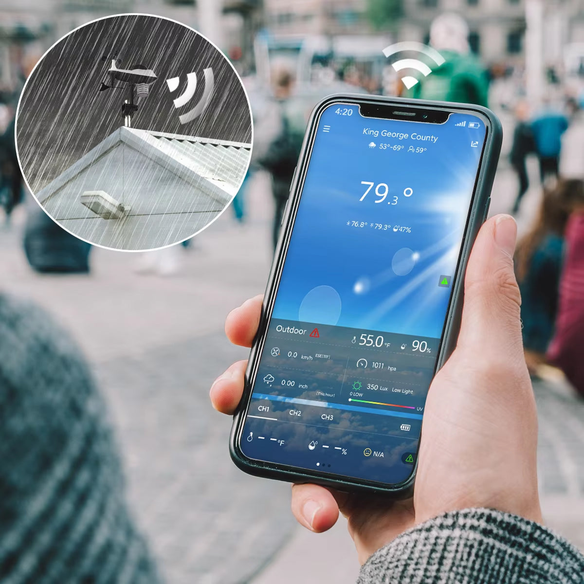 TaciAtmos Weather Station 8-in-1 Wireless Wi-Fi 328ft Outdoor Sensor Monitor