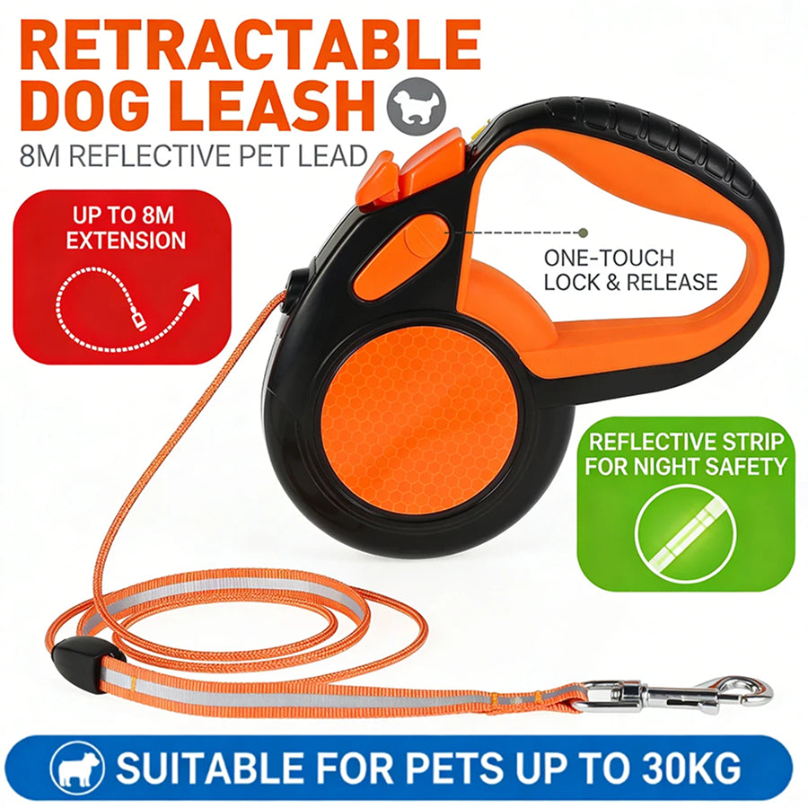 TanisPup 8-Meter Extra-Long Heavy Duty Retractable Dog Leash