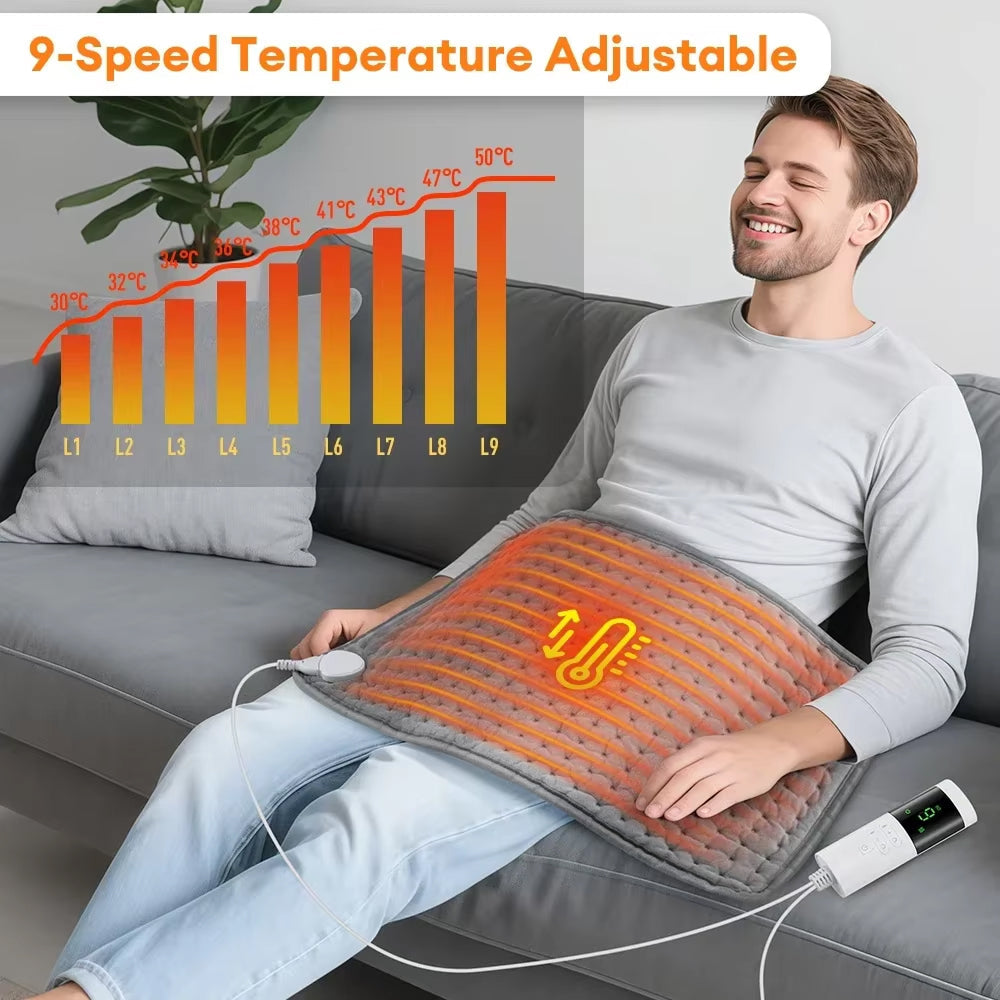 ThermeCim Electric Heating Pad 60x30cm with 9 Temperature Levels, Ultra-Soft Crystal Velvet and 4-Timer Safety Control