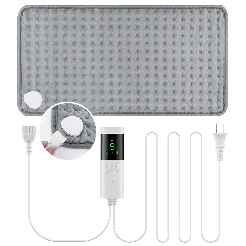 ThermeCim Electric Heating Pad 60x30cm with 9 Temperature Levels, Ultra-Soft Crystal Velvet and 4-Timer Safety Control