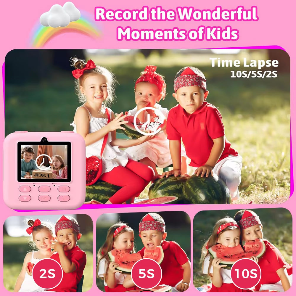 TinyFizo Kids Instant Print Camera Zero-Ink Thermal Dual Selfie Cam with 32GB Card