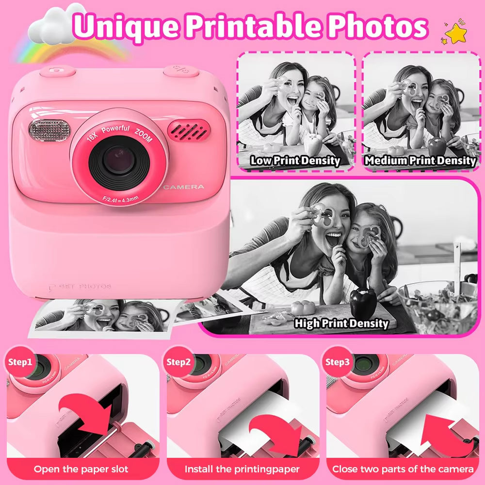 TinyFizo Kids Instant Print Camera Zero-Ink Thermal Dual Selfie Cam with 32GB Card