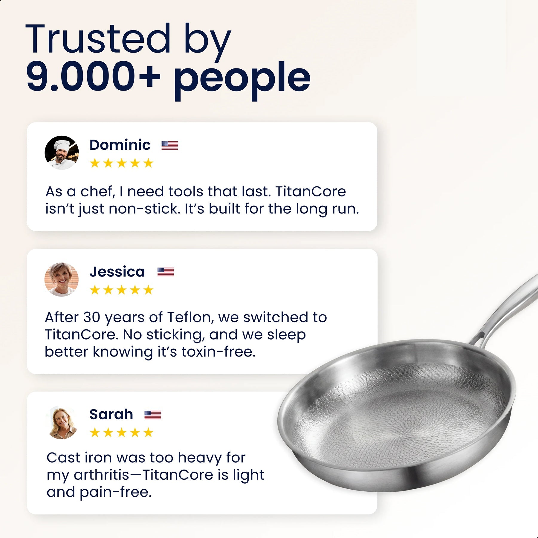 TitaKixi Titanium Frying Pan - 100% Solid Medical-Grade Titanium Skillet, PFAS & Teflon Free Non-Stick