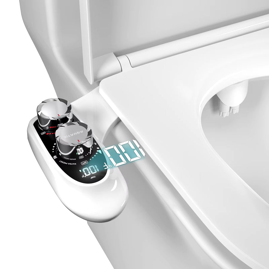 TivDetix Bidet Attachment for Toilet Dual Nozzle with Digital Temperature Display & 7.9ft Hot Water Hose