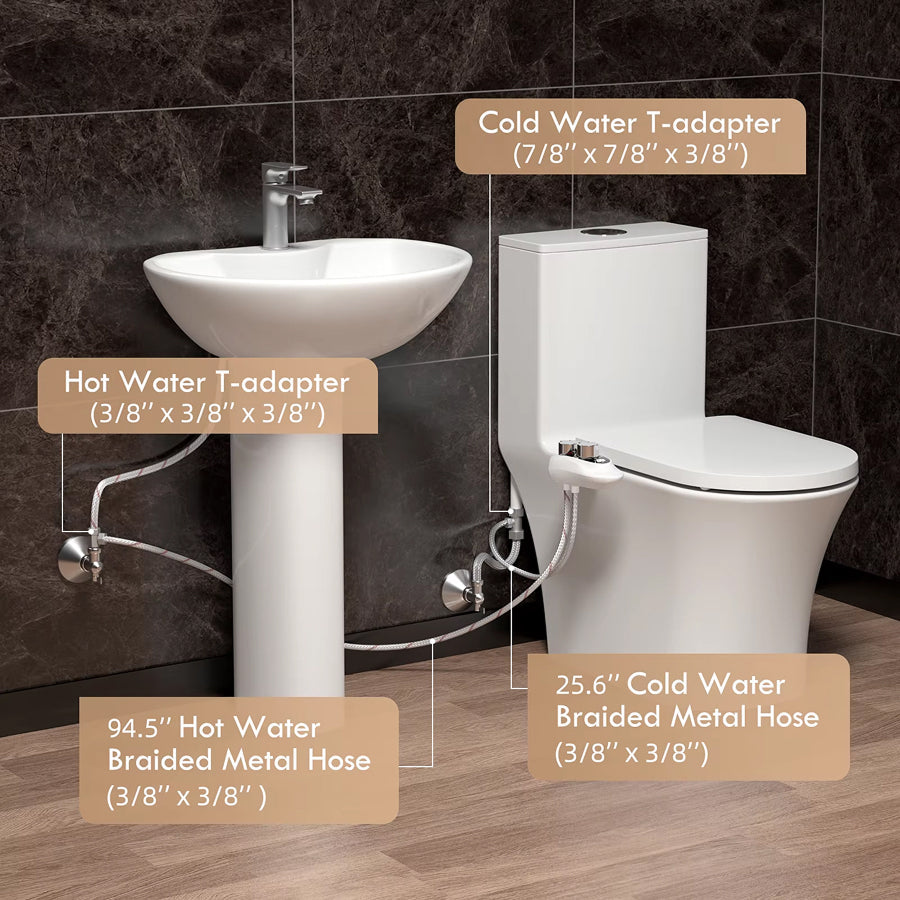 TivDetix Bidet Attachment for Toilet Dual Nozzle with Digital Temperature Display & 7.9ft Hot Water Hose