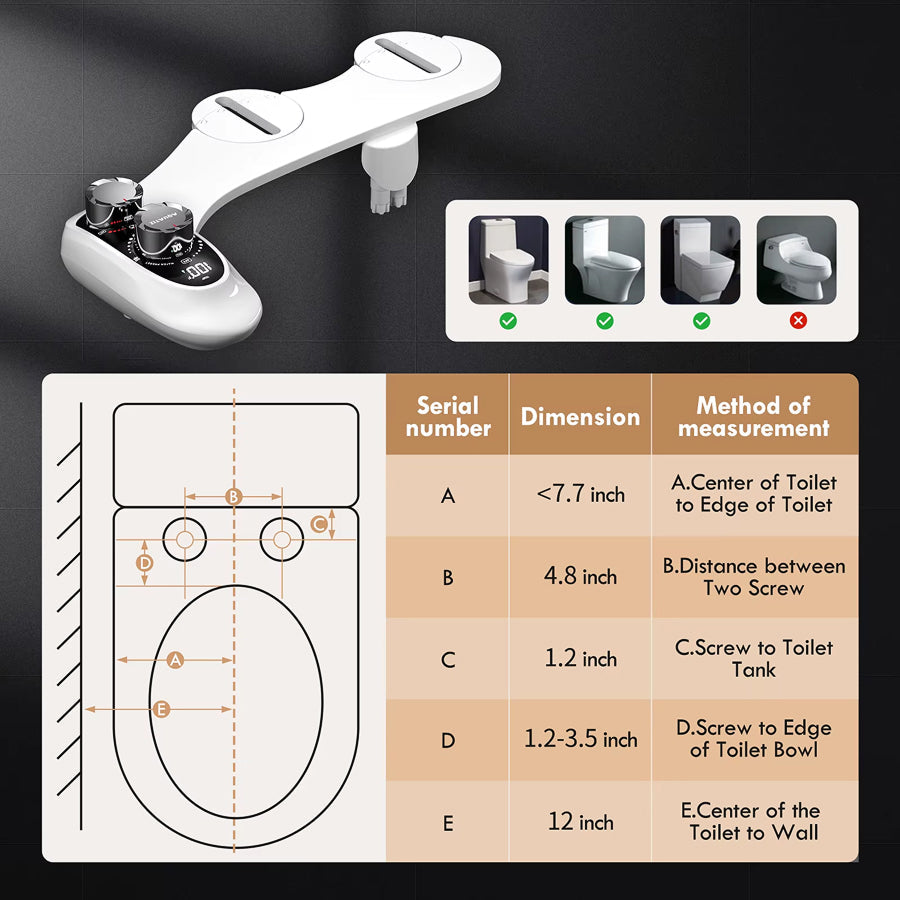 TivDetix Bidet Attachment for Toilet Dual Nozzle with Digital Temperature Display & 7.9ft Hot Water Hose
