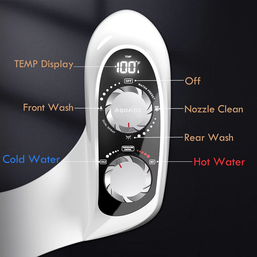 TivDetix Bidet Attachment for Toilet Dual Nozzle with Digital Temperature Display & 7.9ft Hot Water Hose