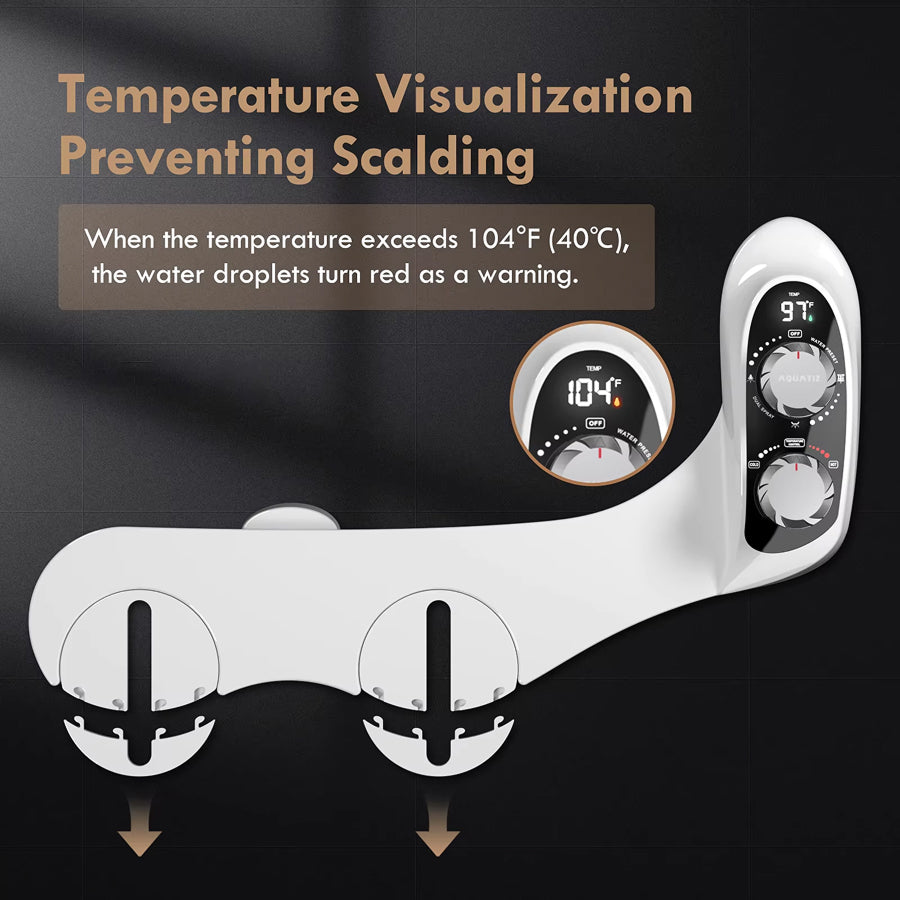TivDetix Bidet Attachment for Toilet Dual Nozzle with Digital Temperature Display & 7.9ft Hot Water Hose