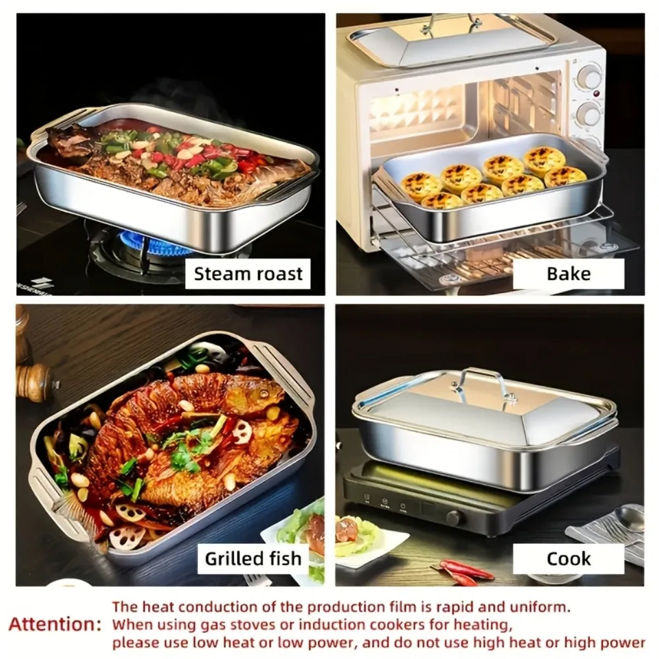 TivLaxi Stainless Steel Roasting Pan 4.2L Mirror-Finish Glass Lid for Oven-to-Table Cooking