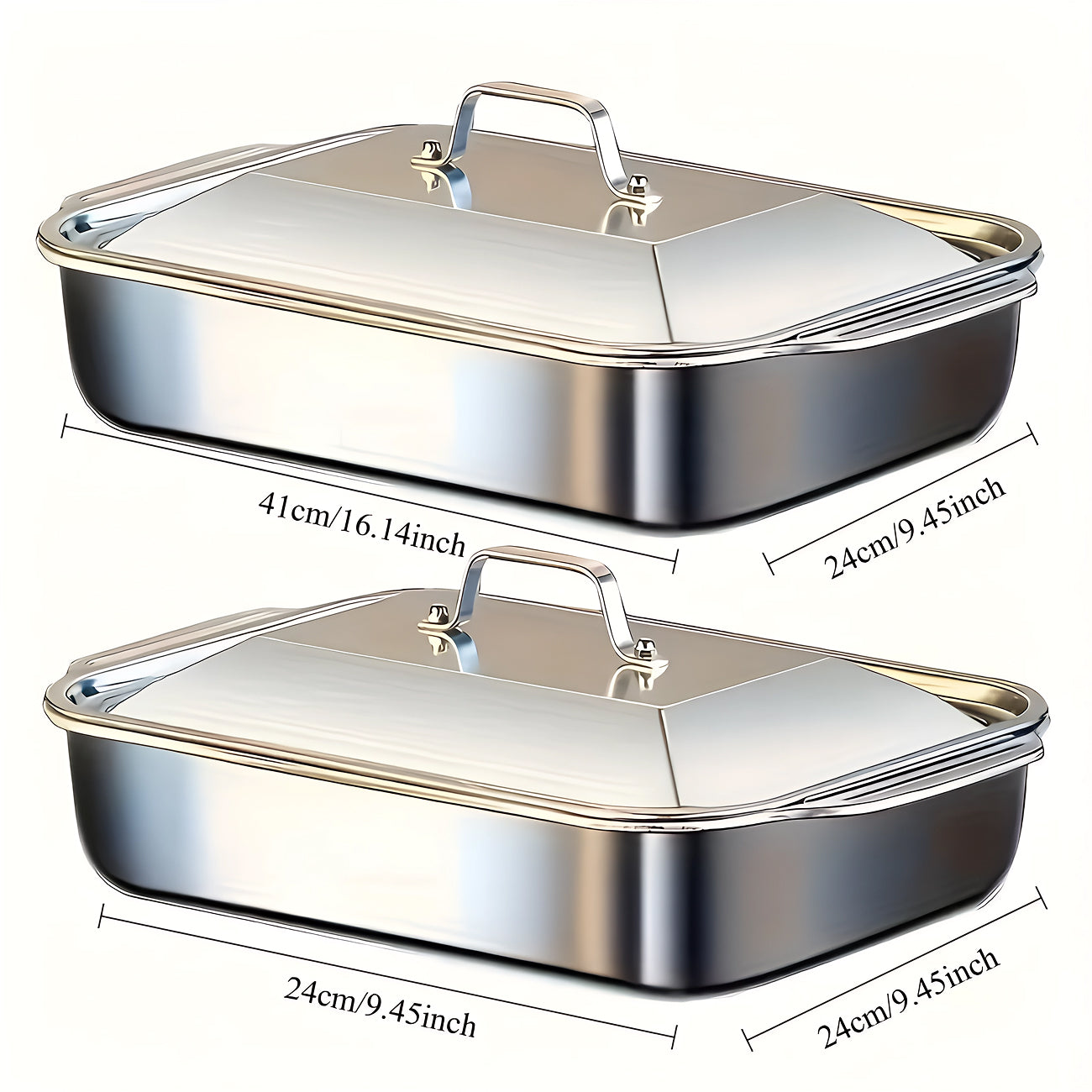 TivLaxi Stainless Steel Roasting Pan 4.2L Mirror-Finish Glass Lid for Oven-to-Table Cooking