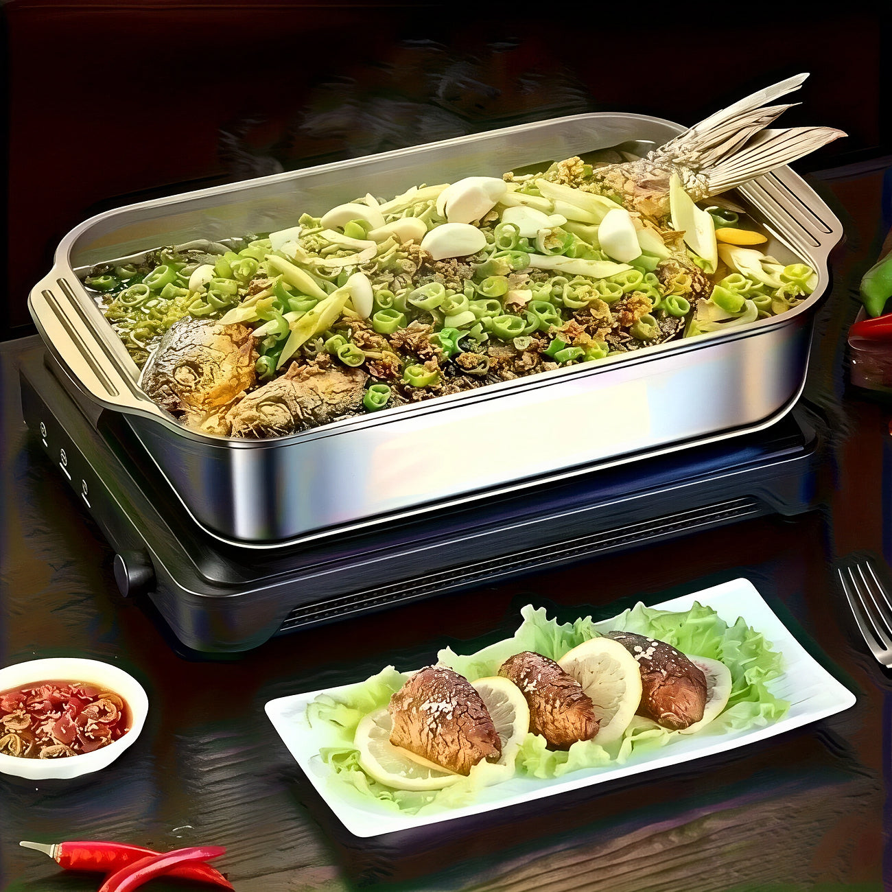 TivLaxi Stainless Steel Roasting Pan 4.2L Mirror-Finish Glass Lid for Oven-to-Table Cooking