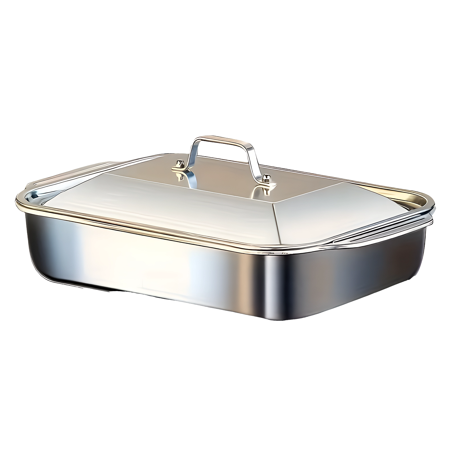 TivLaxi Stainless Steel Roasting Pan 4.2L Mirror-Finish Glass Lid for Oven-to-Table Cooking