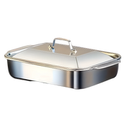 TivLaxi Stainless Steel Roasting Pan 4.2L Mirror-Finish Glass Lid for Oven-to-Table Cooking