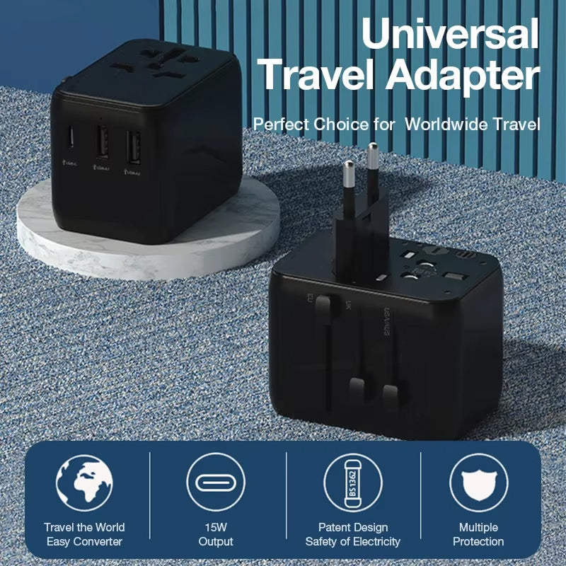 TourLiko Universal Travel Adapter - All-in-One Worldwide Plug for 200+ Countries, 4-Port Charger