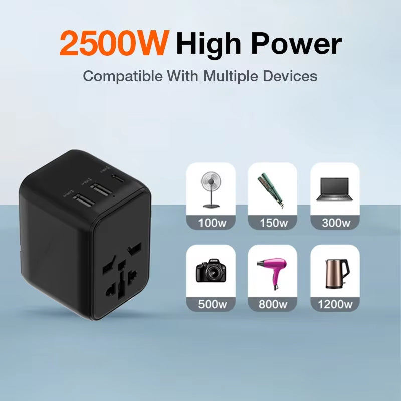TourLiko Universal Travel Adapter - All-in-One Worldwide Plug for 200+ Countries, 4-Port Charger