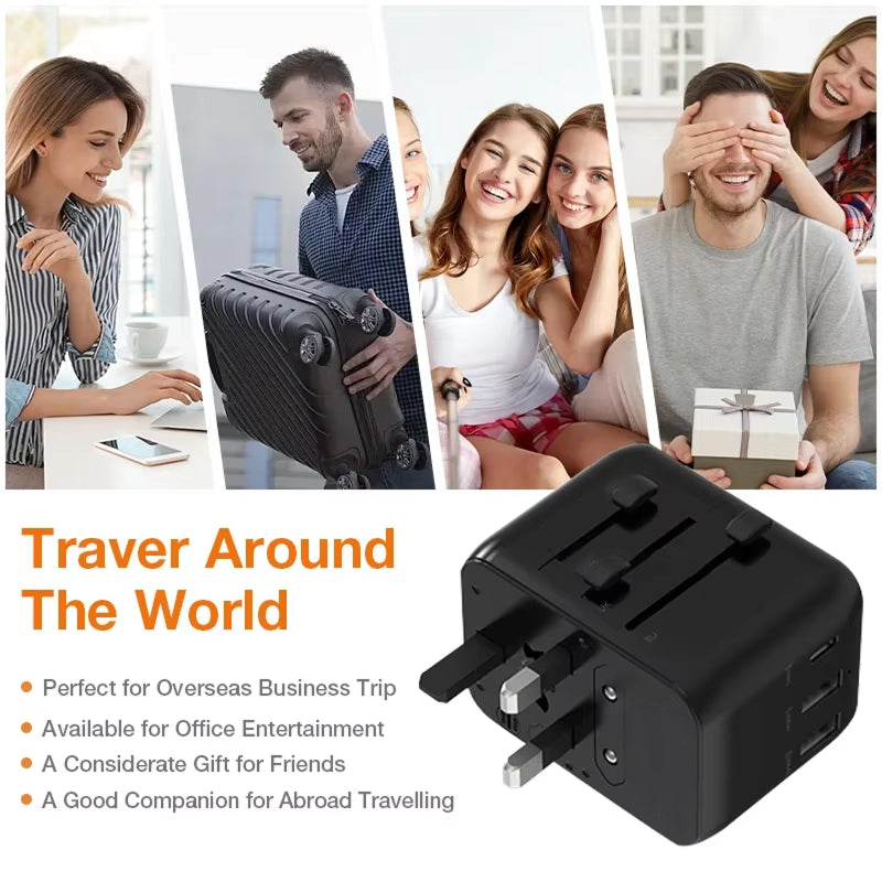 TourLiko Universal Travel Adapter - All-in-One Worldwide Plug for 200+ Countries, 4-Port Charger