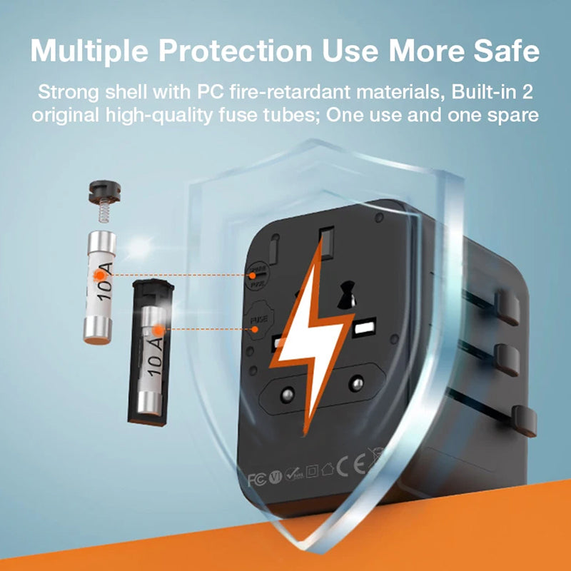 TourLiko Universal Travel Adapter - All-in-One Worldwide Plug for 200+ Countries, 4-Port Charger