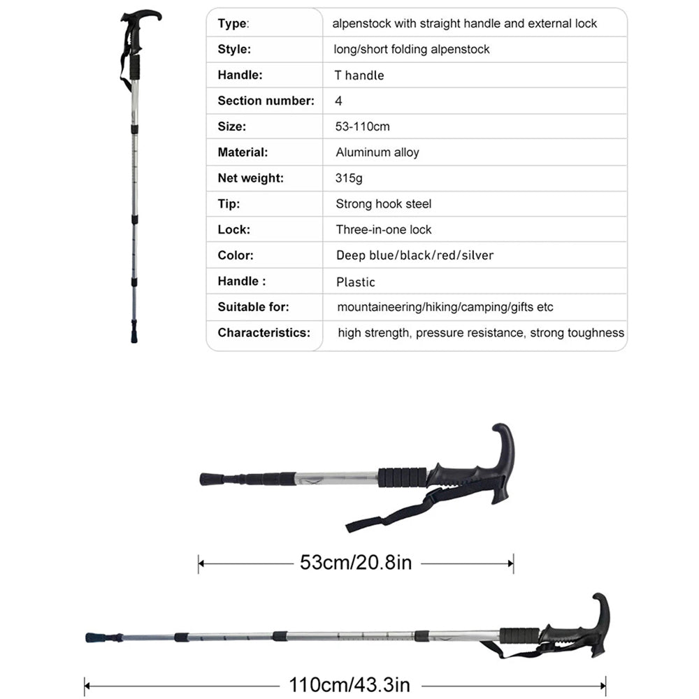 TrekPixin Adjustable T-Handle Aluminum Alloy Trekking Poles for Hiking