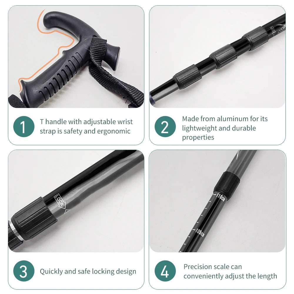 TrekPixin Adjustable T-Handle Aluminum Alloy Trekking Poles for Hiking