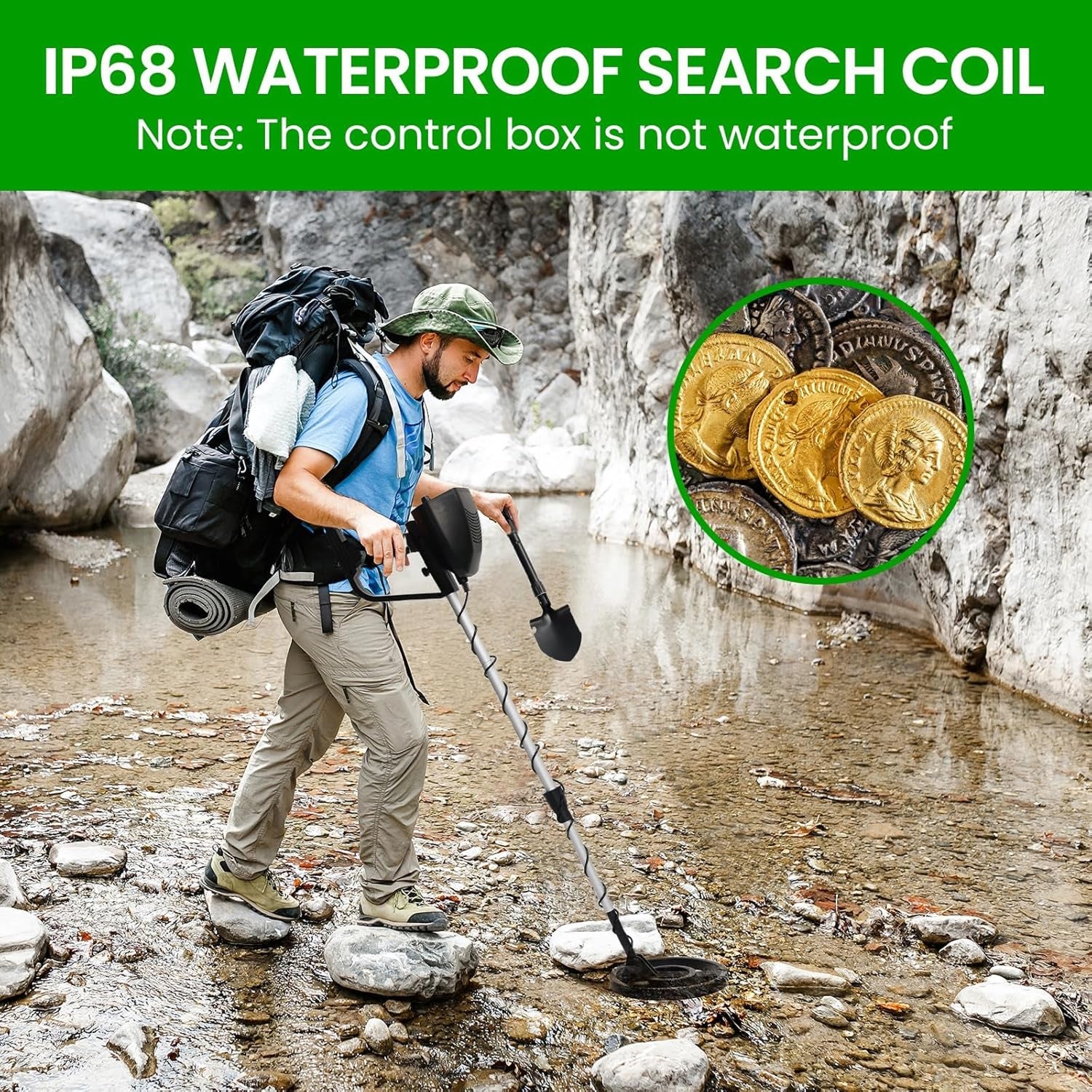 FrexSeek Metal Detector for Kids 10" Deep Detection IP68 Waterproof Gold Finder Kit