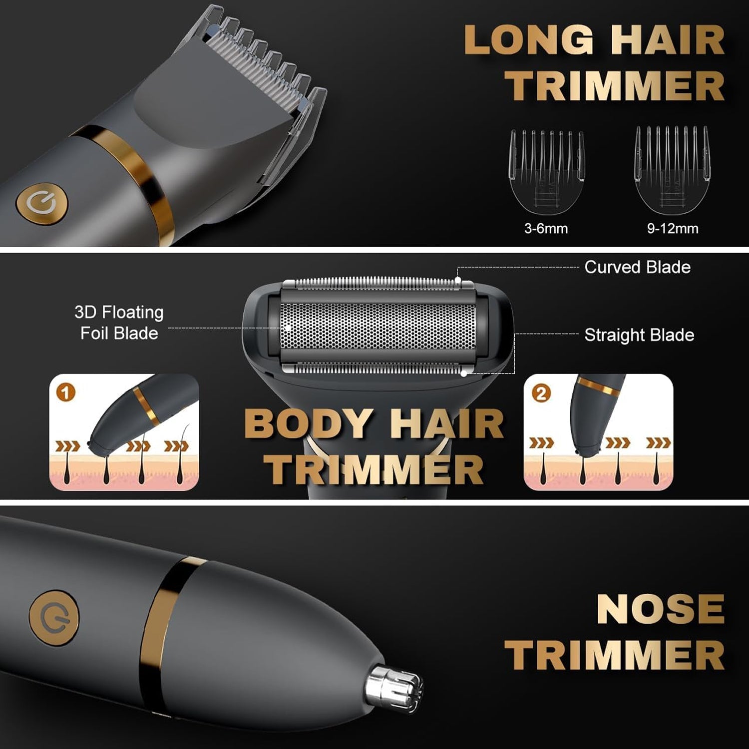 TriBladu 3-in-1 Electric Shaver Titanium Blades IPX7 Waterproof with 70-Minute Runtime and USB-C Fast Charging