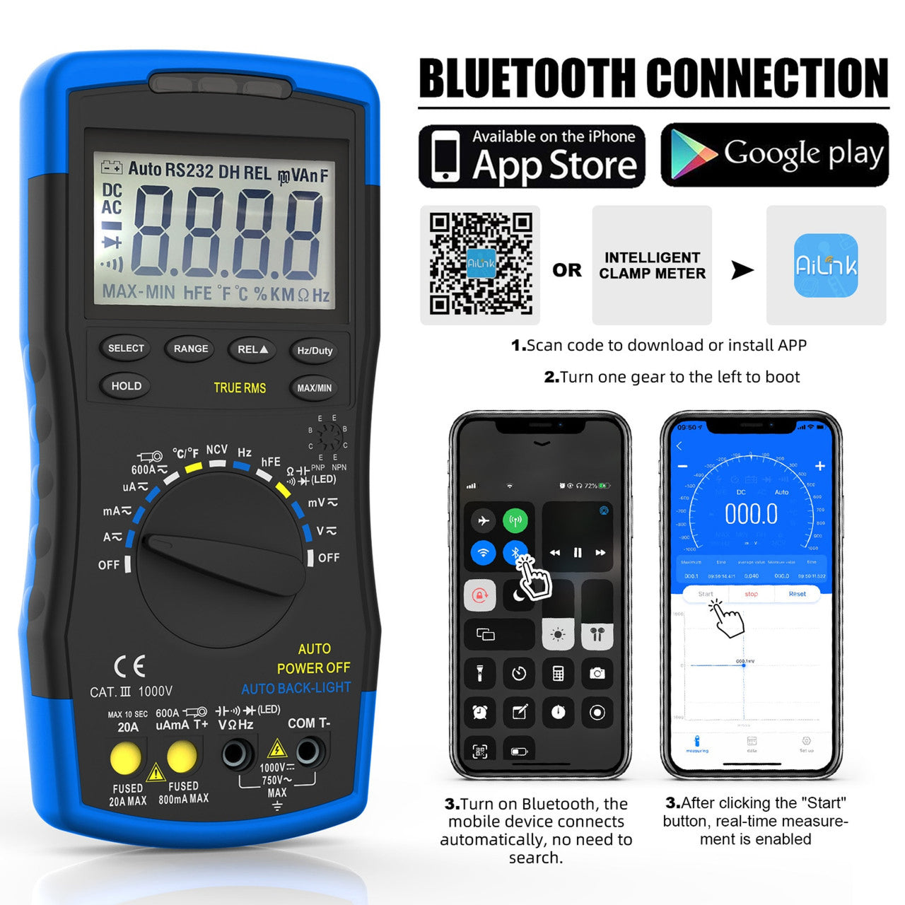 TrusMeaz Digital Multimeter 40,000 Counts True RMS NCV High-Precision Tester