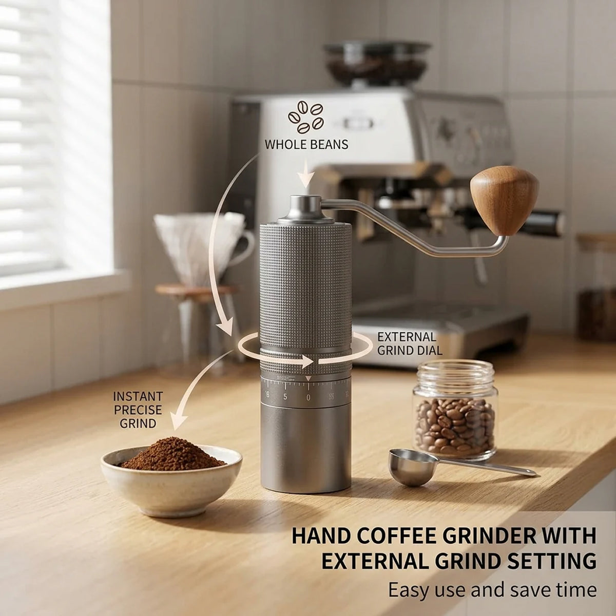 TurnCafi 7-Core Steel Manual Coffee Grinder for Espresso & Drip