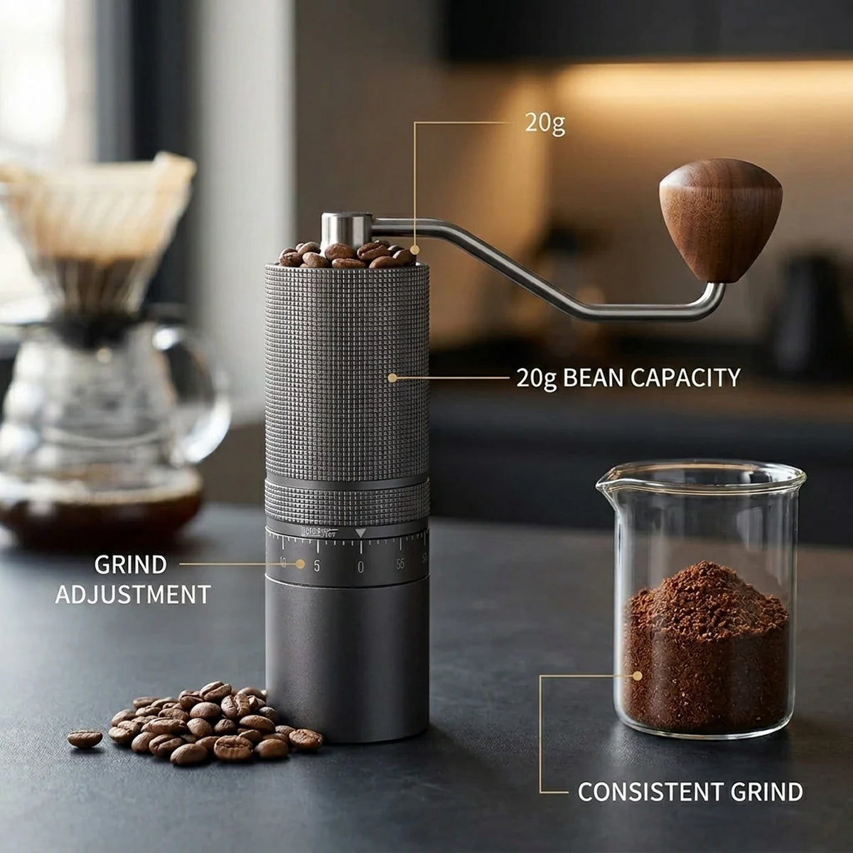 TurnCafi 7-Core Steel Manual Coffee Grinder for Espresso & Drip