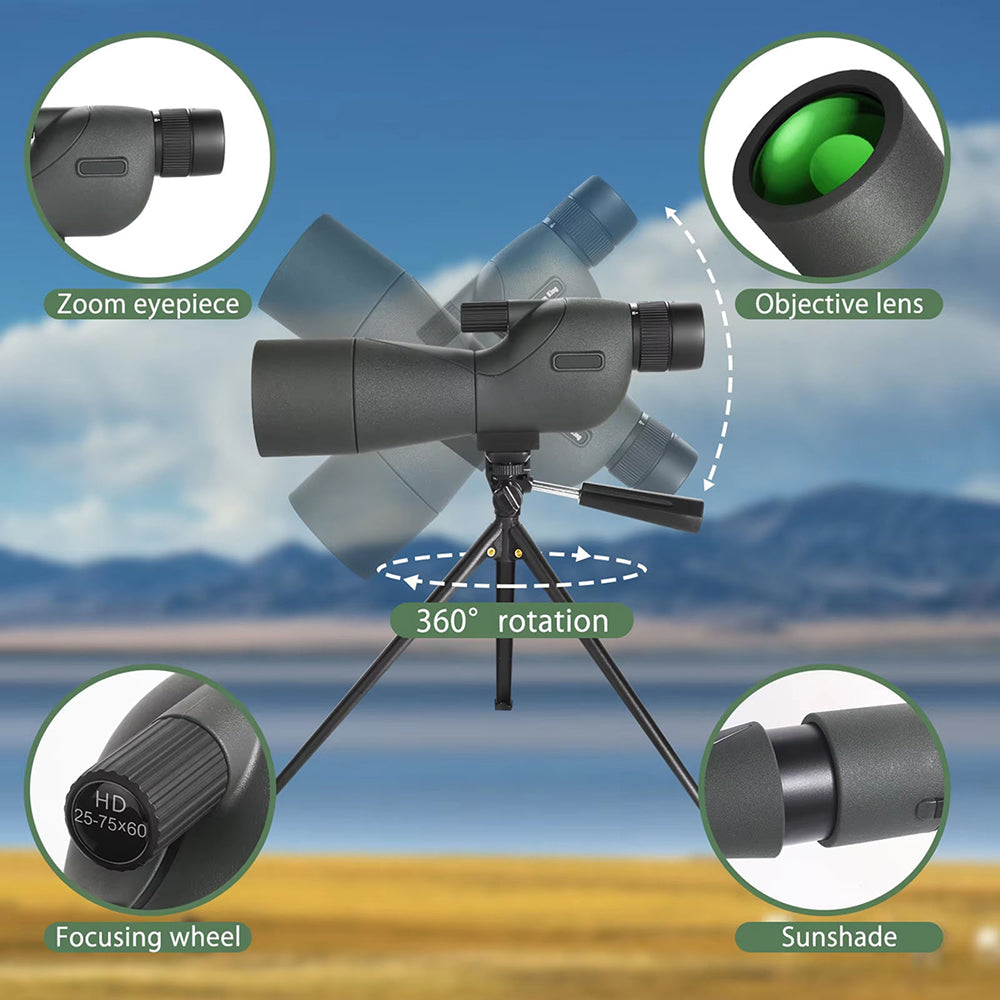 UnixClos Spotting Scope 25-75x60mm HD BAK4 Prism Waterproof with Phone Adapter
