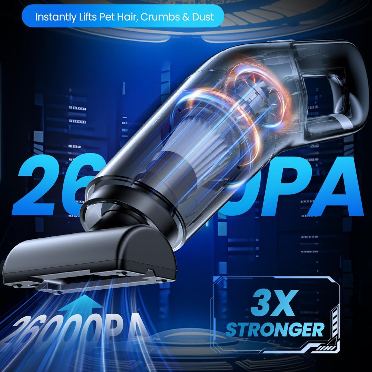 VamixLi 26,000Pa Portable Car Vacuum Cleaner with HEPA Filter