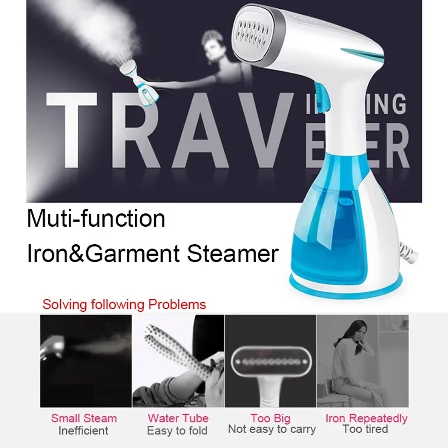 VapoElit Clothes Steamer 1500W Handheld 15s Fast Heat-Up 2-in-1 Iron & Steamer