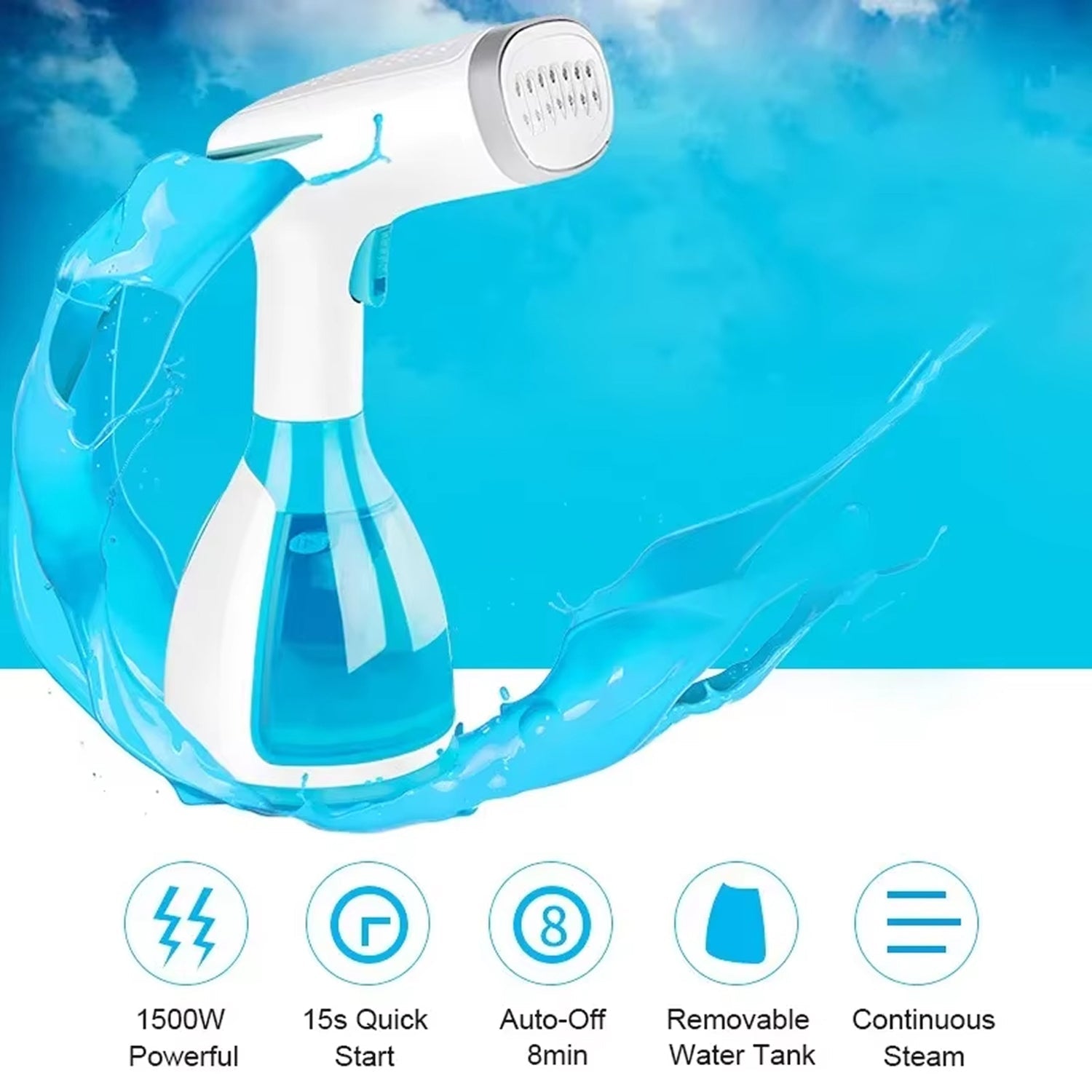 VapoElit Clothes Steamer 1500W Handheld 15s Fast Heat-Up 2-in-1 Iron & Steamer