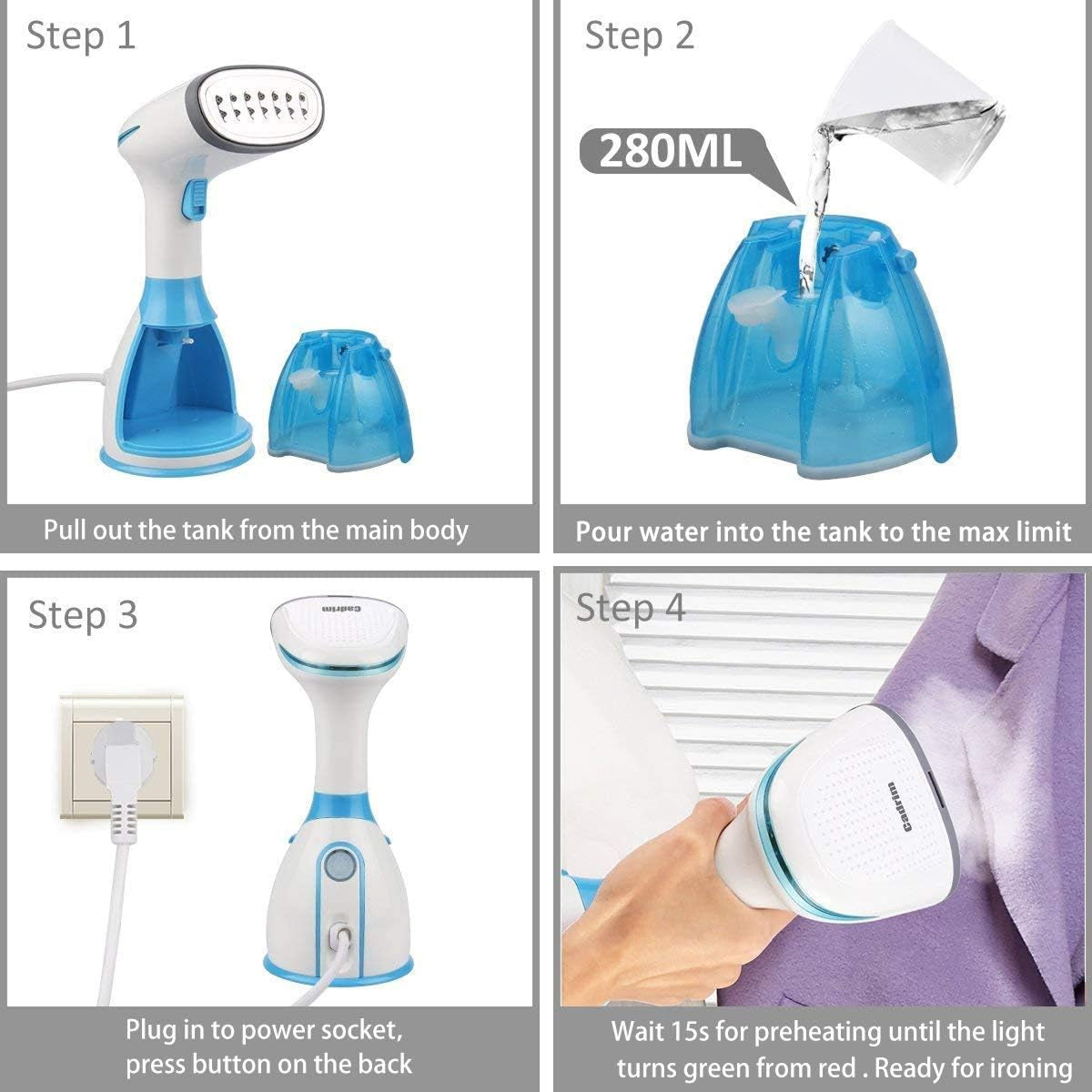 VapoElit Clothes Steamer 1500W Handheld 15s Fast Heat-Up 2-in-1 Iron & Steamer