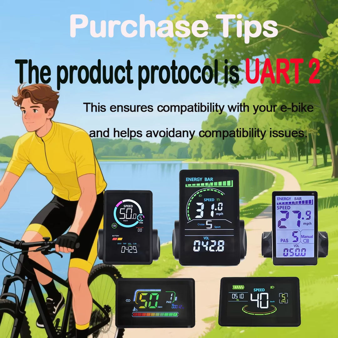 VeloALit Universal E-Bike Cycling Computer 24V-60V IPX6 Waterproof with UART 2 Protocol and USB Charging Port