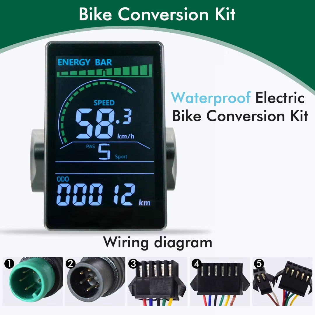 VeloALit Universal E-Bike Cycling Computer 24V-60V IPX6 Waterproof with UART 2 Protocol and USB Charging Port