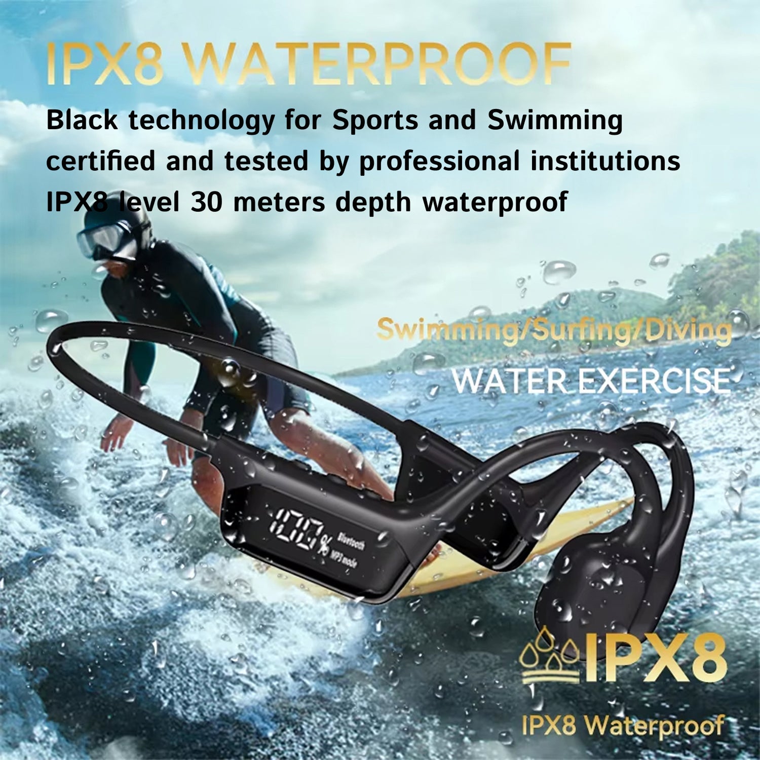 VibraFlowi IPX8 Waterproof Bone Conduction Headphones with 32GB MP3