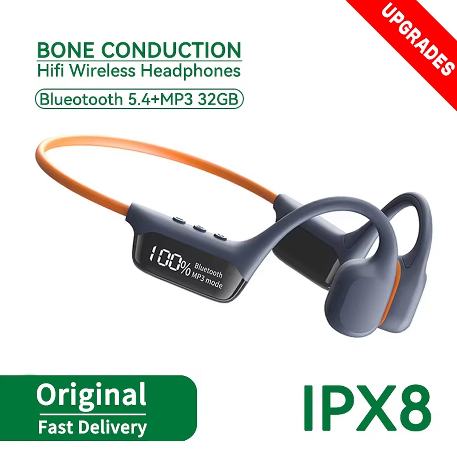 VibraFlowi IPX8 Waterproof Bone Conduction Headphones with 32GB MP3