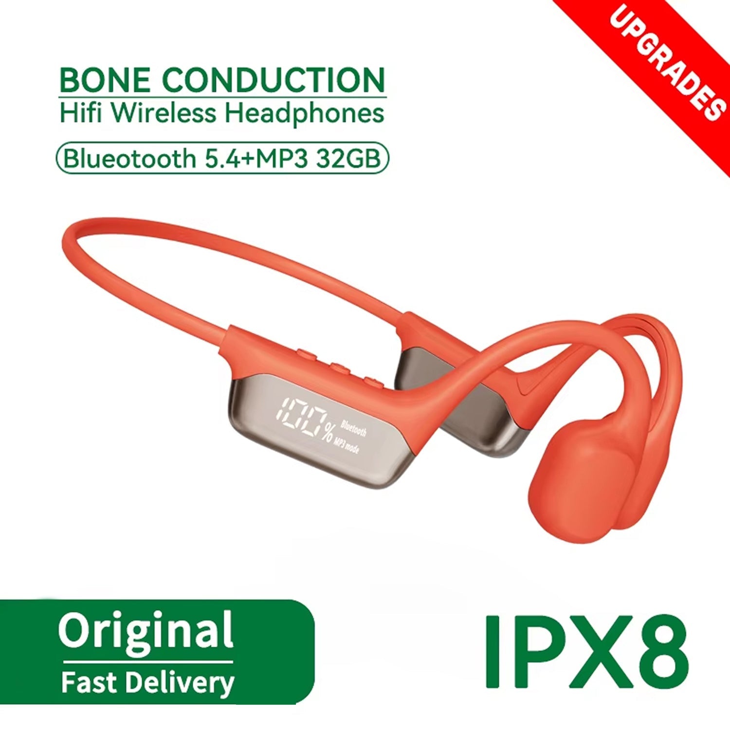 VibraFlowi IPX8 Waterproof Bone Conduction Headphones with 32GB MP3