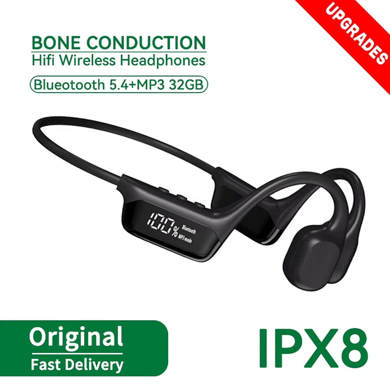 VibraFlowi IPX8 Waterproof Bone Conduction Headphones with 32GB MP3