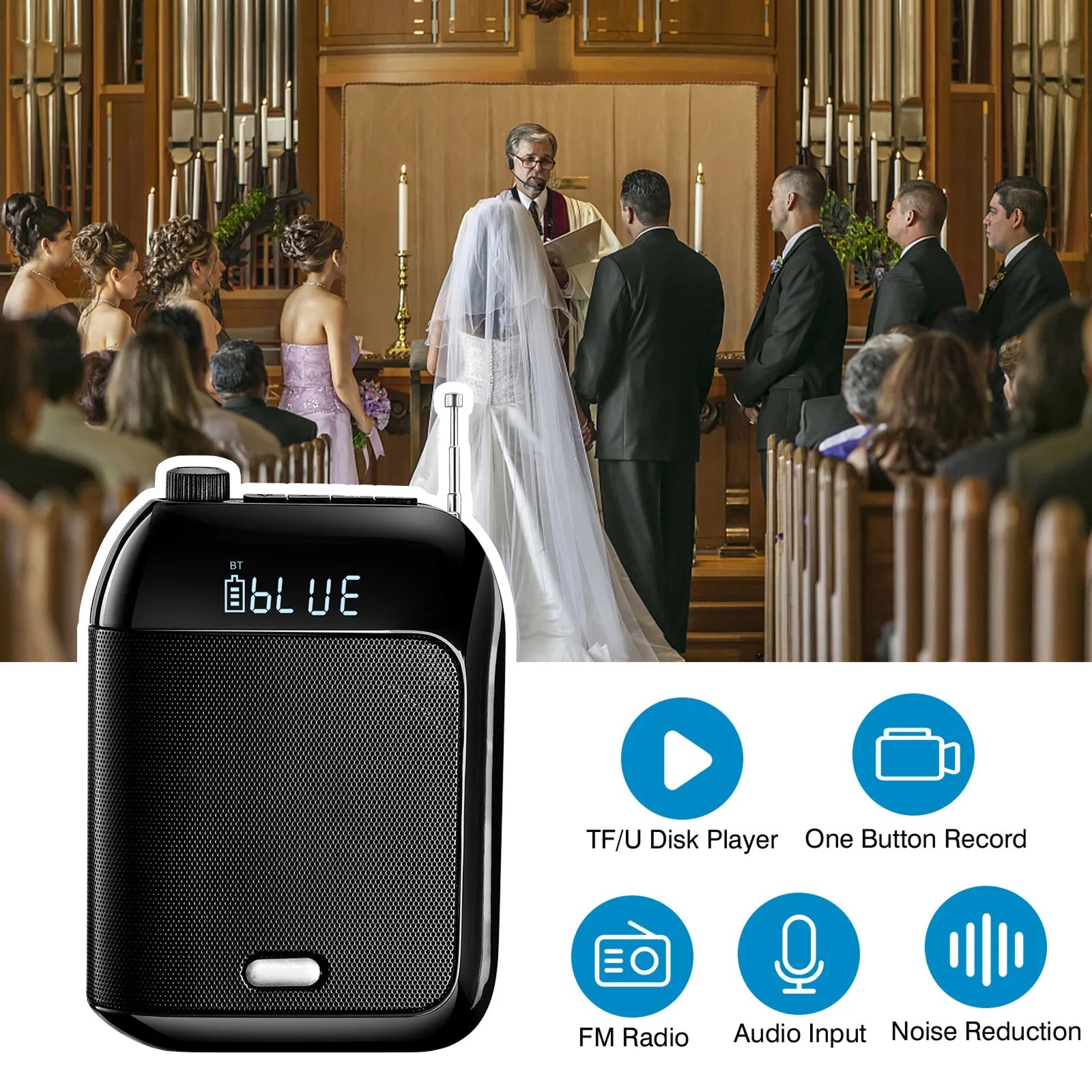 VixiPiac Voice Amplifier 15W Wireless Bluetooth Microphone PA System for Teachers