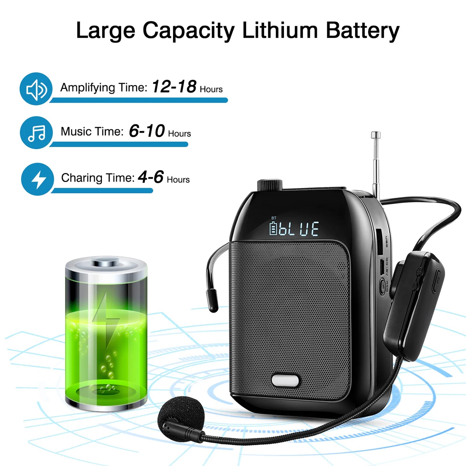 VixiPiac Voice Amplifier 15W Wireless Bluetooth Microphone PA System for Teachers