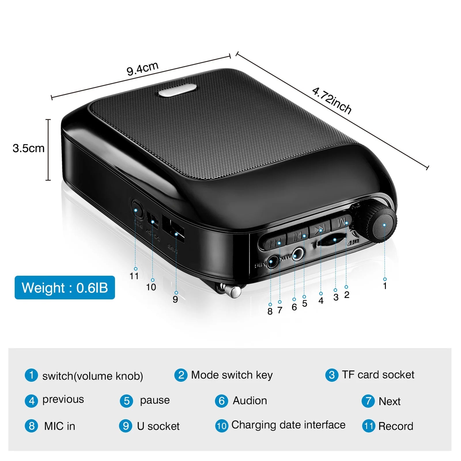 VixiPiac Voice Amplifier 15W Wireless Bluetooth Microphone PA System for Teachers