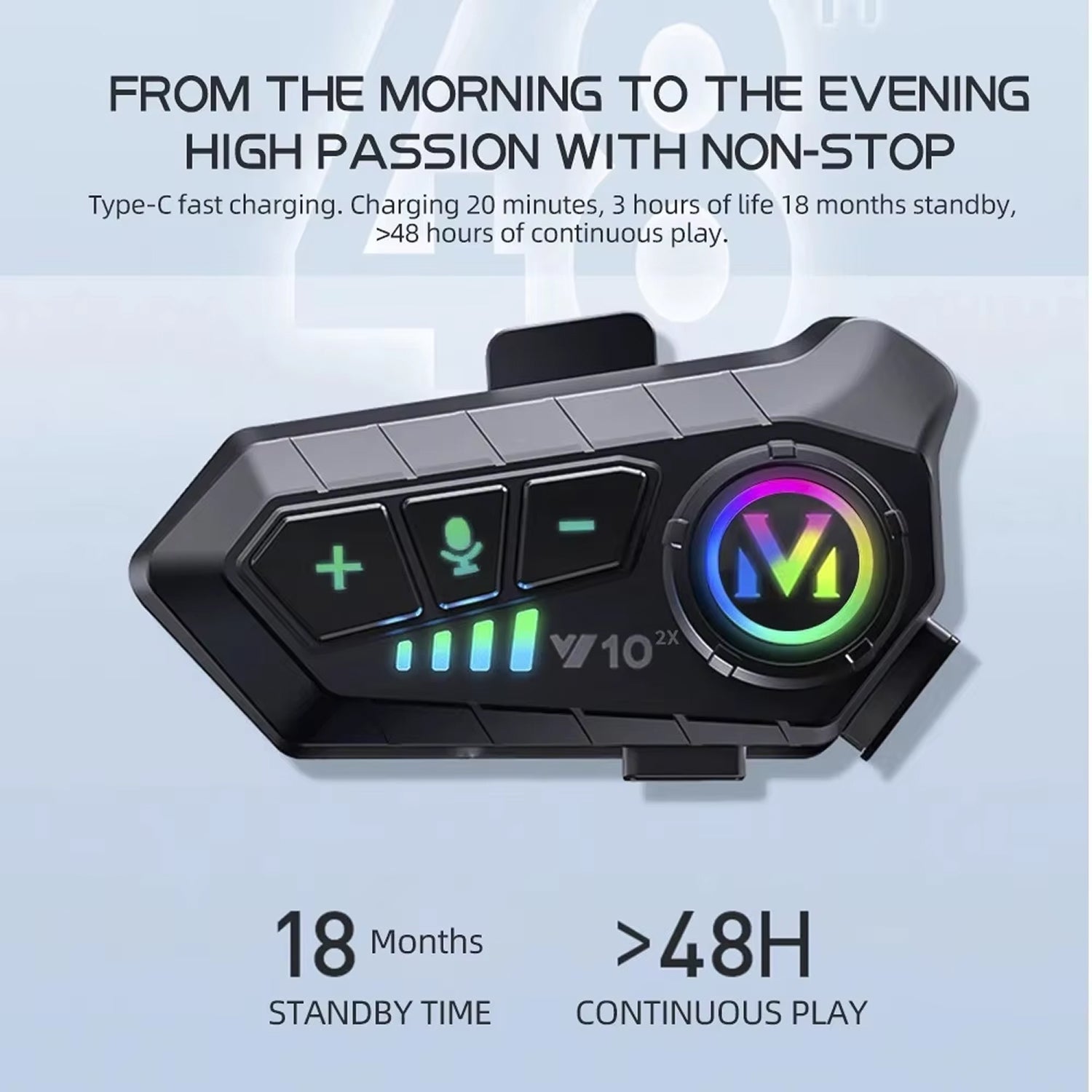 VoxiRide Motorcycle Bluetooth Intercom 500m Range IPX6 Waterproof with 48H Battery and AI Voice Control