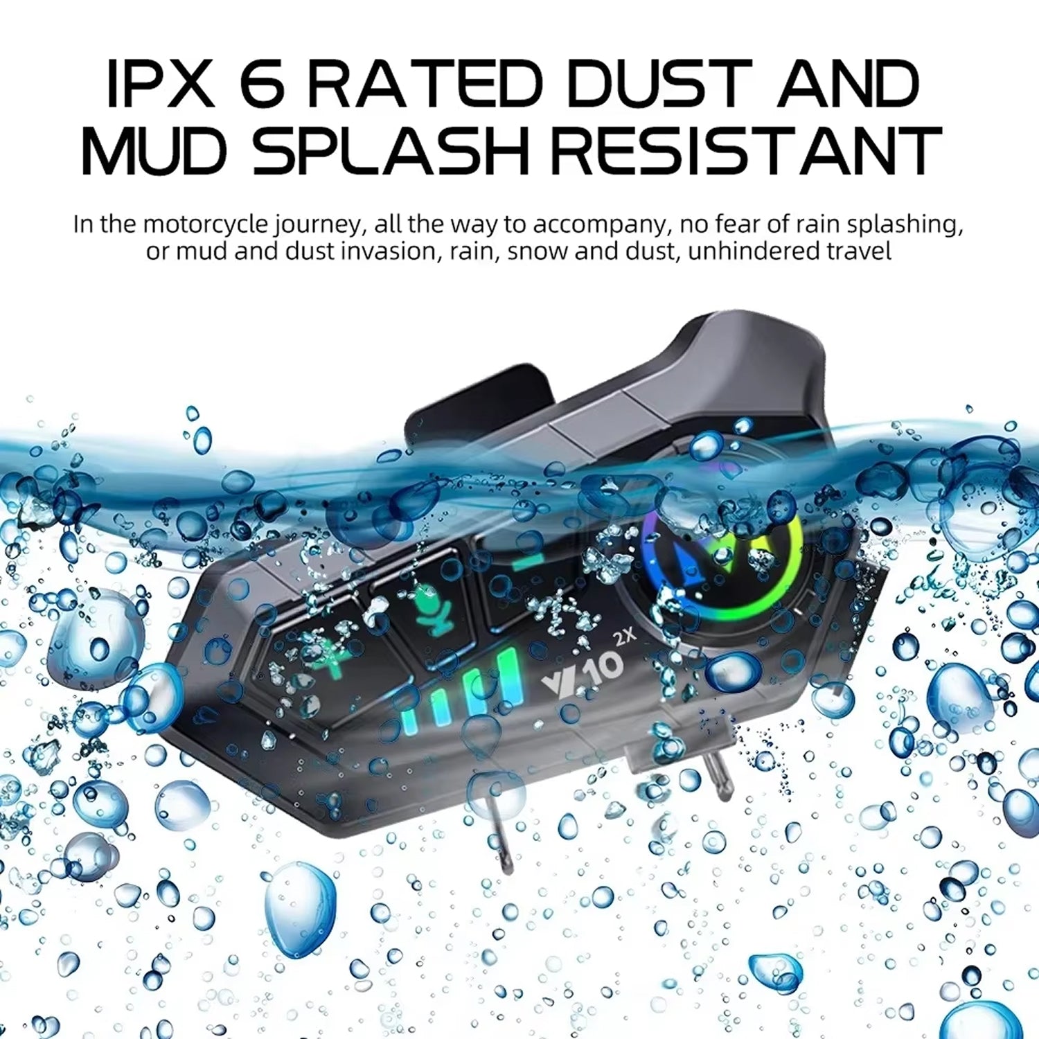 VoxiRide Motorcycle Bluetooth Intercom 500m Range IPX6 Waterproof with 48H Battery and AI Voice Control