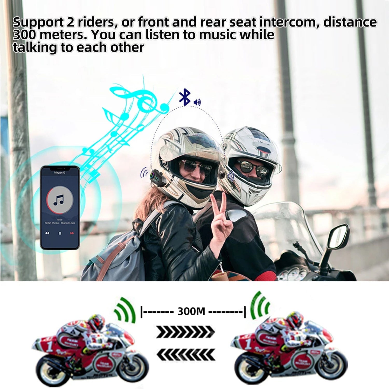 VoxiRide Motorcycle Bluetooth Intercom 500m Range IPX6 Waterproof with 48H Battery and AI Voice Control