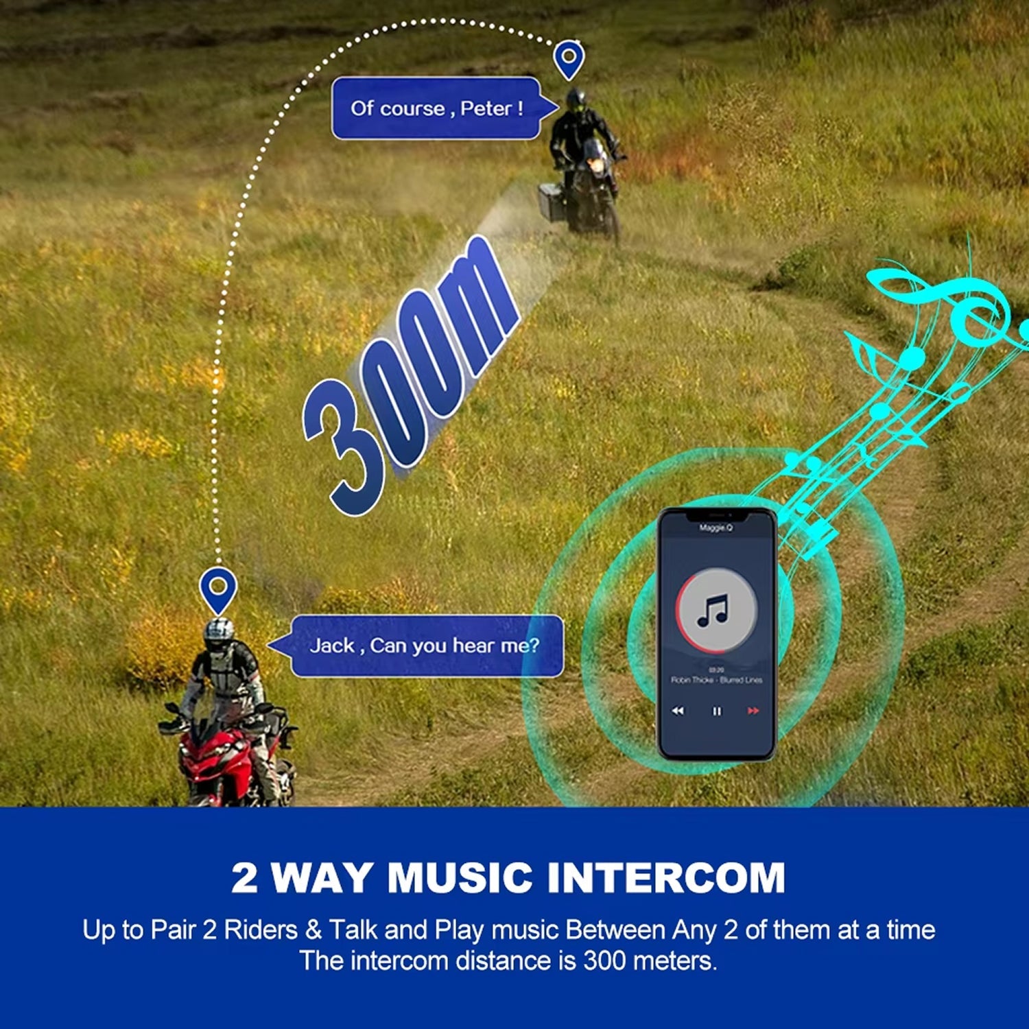 VoxiRide Motorcycle Bluetooth Intercom 500m Range IPX6 Waterproof with 48H Battery and AI Voice Control