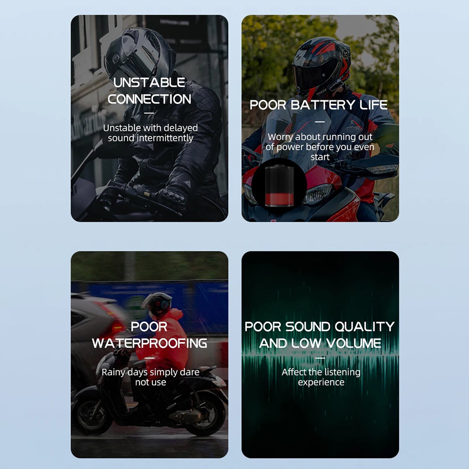 VoxiRide Motorcycle Bluetooth Intercom 500m Range IPX6 Waterproof with 48H Battery and AI Voice Control